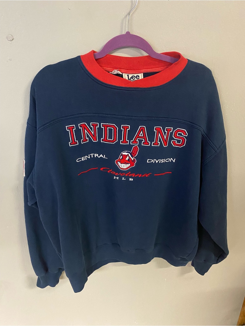 Lee Navy Crewneck Sweatshirt with Red Accents - Indians Graphic ‘90’s